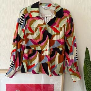 NWT CROSBY by Mollie Burch Colorful Abstract Blouse size XS